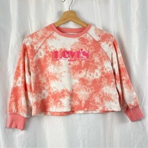 Levi's Girl Pink Tie-Dye Cropped Pullover Crew Neck Sweatshirt Size Small 8-10